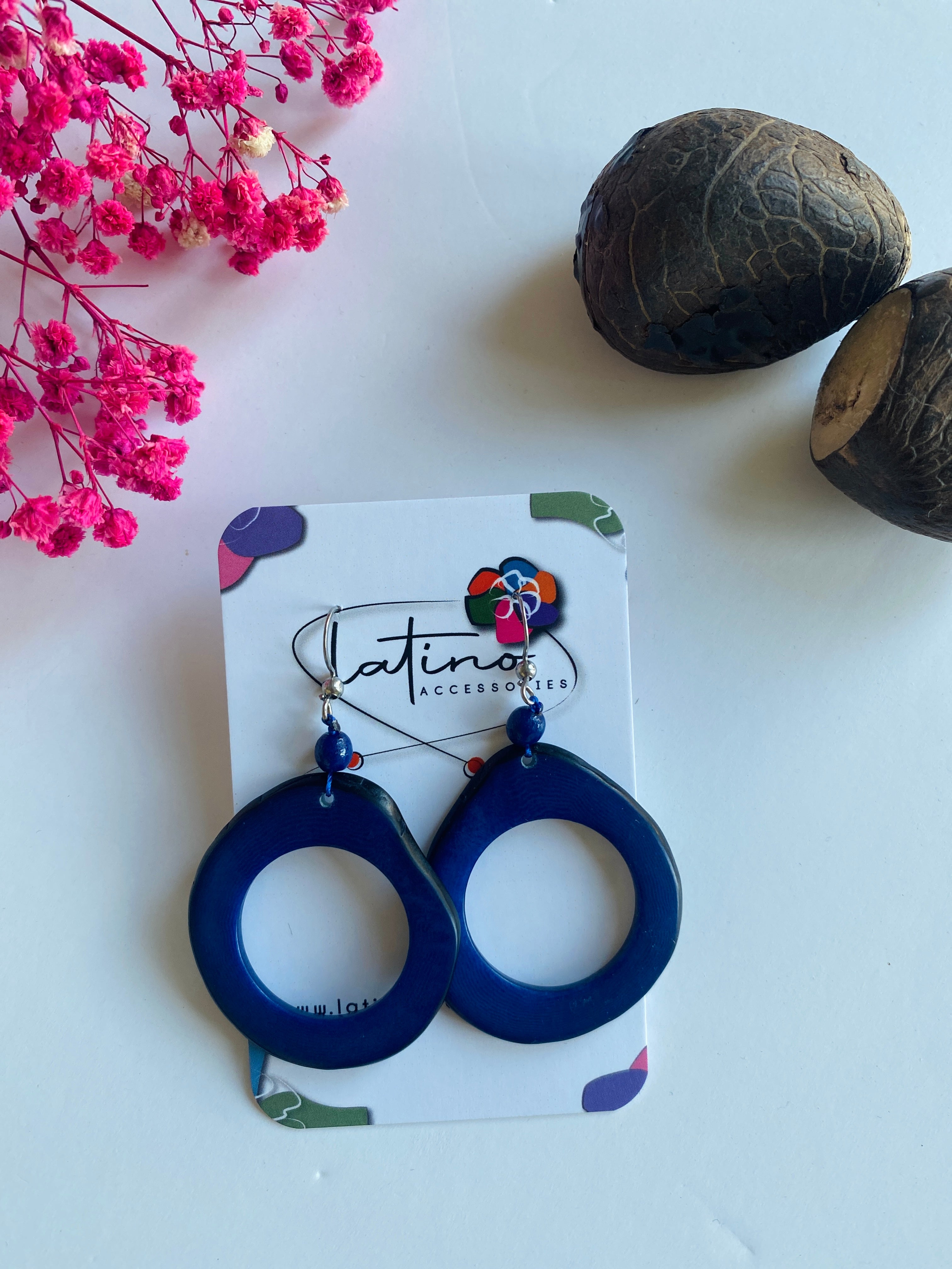 Royal Blue Hoops Tagua Earrings